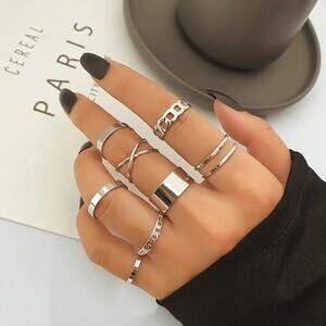 NEW 8pc Silver Stackable Ring Set – Simple Elegant Boho Fashion Jewelry